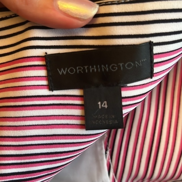 Worthington Striped Pleated Midi Skirt Size:14 Color: black/ pink/white/ stripe - Picture 8 of 9